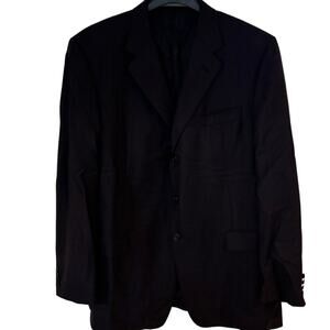 Hickey Freeman Wool Navy Blue Windowpane Pattern Men's Suit Size 46L & 40x29**